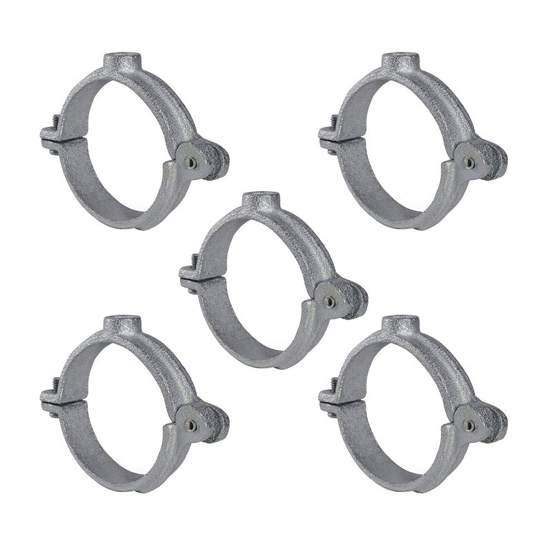 HIGHCRAFT HINGG-112-5 Industrial Decor Hinged Split Ring Pipe Hanger 1-1/2 in. Galvanized Iron, with 3/8 in. Rod Fitting, Vintage Mounting Bracket for Tubing, Shower Curtain, Tiki Torch (5 Pack) - Image 1